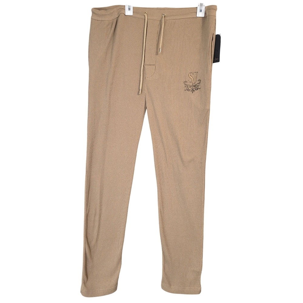 Sean John Pajama Pants Mens Tan New Waffle Knit Thermal SJ Logo Sleepwear
